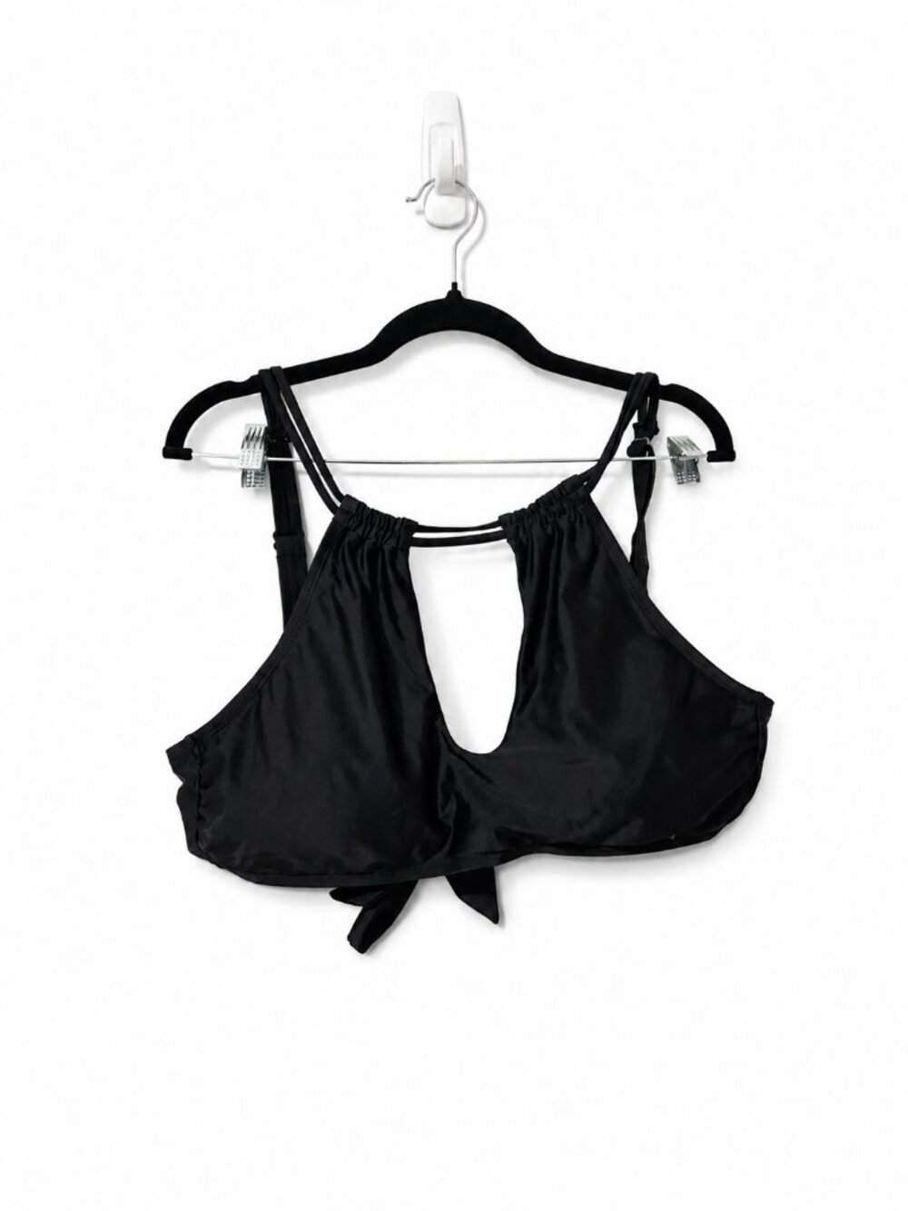 Time and Tru Black Keyhole Tie Front Bikini Swim Top XL 16-18 Adjustable Straps